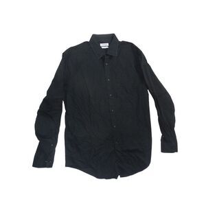 Calvin Klein Shirt Button Up Men Sz XL 17 34/35 Black Slim Fit Long Sleeve Pinst
